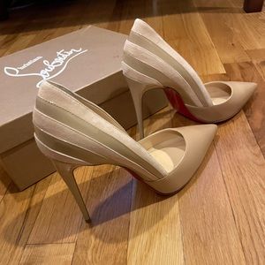 Christian louboutin nude heel with suede accent